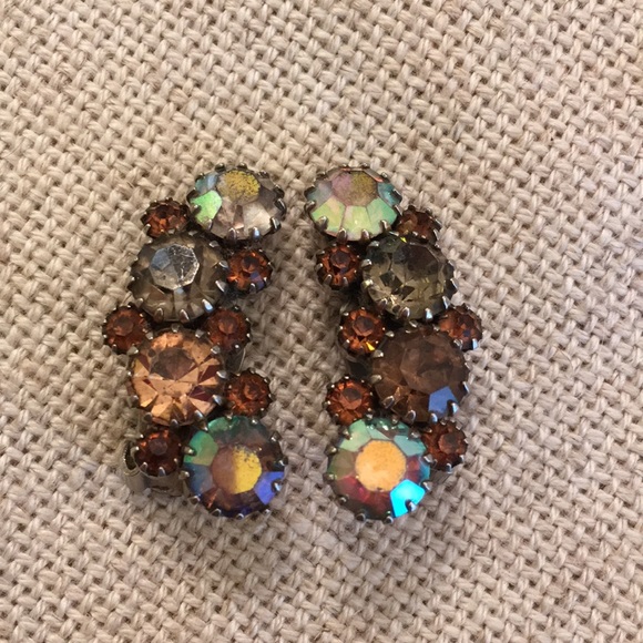 Brown Aurora Borealis Austrian Crystal Clips - Picture 5 of 12